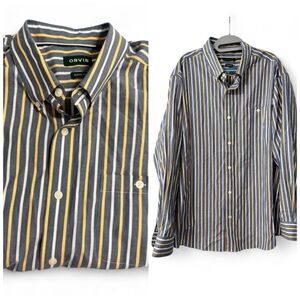 Orvis Long Sleeve Button Down Blue/Yellow/White Stripe Shirt XL